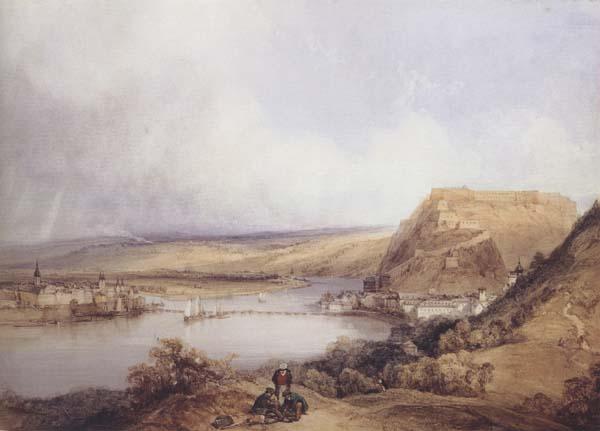 William Callow Ehrenbreitstein and Koblenz from the heights of Pfaffendorf (mk47) oil painting image